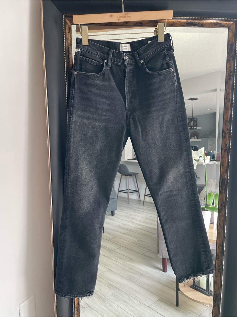 Citizens of Humanity Jolene High Rise Straight Leg Black Jeans Raw Hem Size 27 - Picture 2 of 7